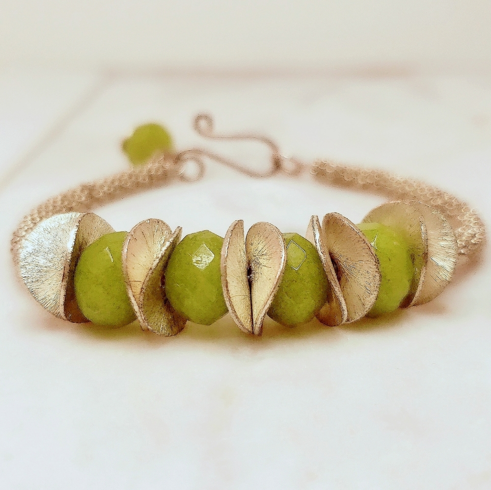 Handcrafted Sterling and Green Stone Bracelet
